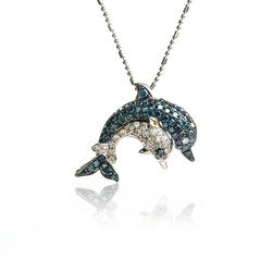 1.16 ctw White 14K Gold Dolphin Blue and White Diamond Pendant