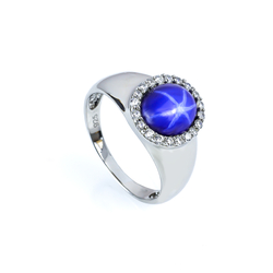 Solitaire Star Sapphire Unisex Silver Ring 925