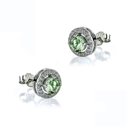 Brilliant-Cut Silver Solitaire Halo Earrings with Zultanite 9 mm