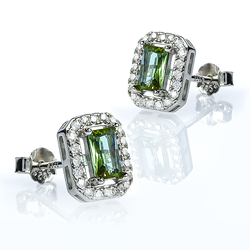 Emerald Cut Zultanite Halo Silver Earrings
