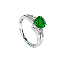 8 mm x 7 mm Emerald Engagement Silver Ring