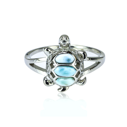 Beautiful Genuine Larimar Stone Turtle Sterling Silver Ring