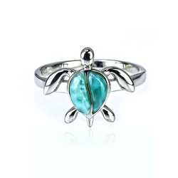 Natural Larimar Stone Turtle Sterling Silver Ring