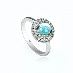 Natural Larimar Stone Solitaire Sterling Silver Ring