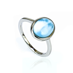 Genuine Larimar Stone Solitaire Sterling Silver Ring