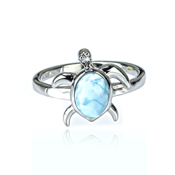 Genuine Larimar Stone Turtle Silver Ring