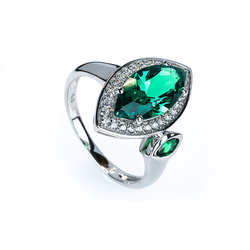 925 Sterling Silver Marquise Cut 13 mm x 7 mm Emerald Ring