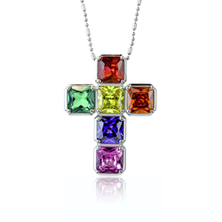 Mix Gemstones Cross Silver Pendant 2.8 cms x 2.1 cms