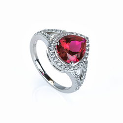Sterling Silver Pear Cut Ruby and Cubic Zirconia Ring