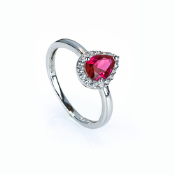 Sterling Silver Pear Cut Ruby 8 mm x 4 and Cubic Zirconia Ring