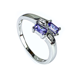 Emerald Cut Solitaire Tanzanite Stone Silver Ring