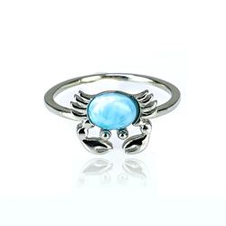 Beautiful Genuine Larimar Stone Crap Sterling Silver Ring