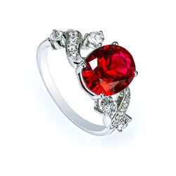 Sterling Silver Oval Cut Ruby and Cubic Zirconia Ring 9 mm x 7 mm