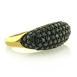 14K Yellow Gold Blue Diamonds Ring