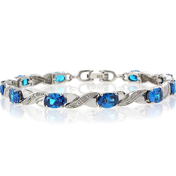 Blue Topaz Silver Bracelet Oval Brilliant Cut Special Gift