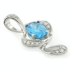 Blue Topaz Silver Pendant Oval Brilliant Cut