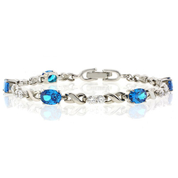 Blue Topaz Silver Bracelet Oval Brilliant Cut Platinum Quality