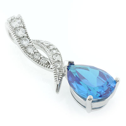 Blue Topaz Silver Pendant Pear Brilliant Cut