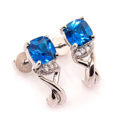 Blue Topaz Silver Earrings Cushion Cut