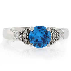 Round Cut Blue Topaz Silver Ring