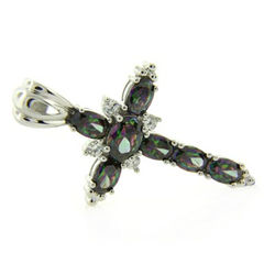 Sterling Silver Rainbow Mystic Topaz Cross Pendant