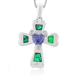 Australian Opal Cross Pendant In Sterling Silver