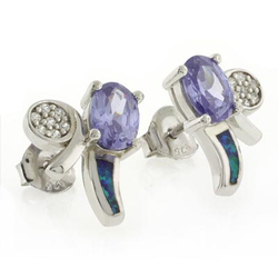 Australian Opal with Tanzanite Earrings