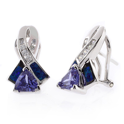 Australian Opal with Tanzanite Earrings