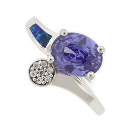 Australian Opal Silver Ring with Oval Tanzanite