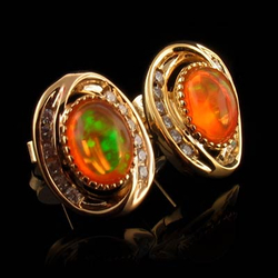 14K Gold Plated Quality Fire Opal Silver Earrings