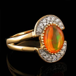 14K Gold Plated Quality Fire Opal Silver Ring