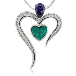 Heart Shape Tanzanite and Opal Silver Pendant