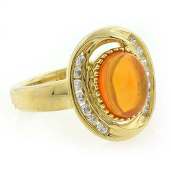 14K Gold Plated Quality Fire Opal Silver Ring