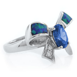 Australian Opal with Blue Topaz Bow Ring