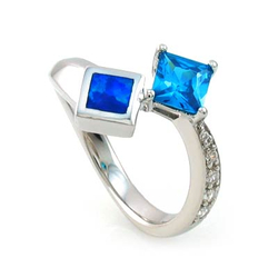 Australian Opal Ring with Princess Cut Blue Topaz