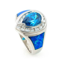 Australian Opal Ring with Pear Cut Blue Topaz