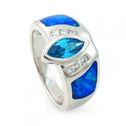 Australian Opal Ring with Marquise Cut Blue Topaz