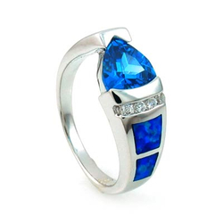 Elegant Australian Opal Ring with Blue Topaz