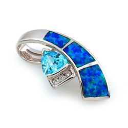 Glamorous Australian Opal Pendant with Blue Topaz