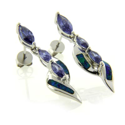 Australian Opal with Tanzanite Earrings