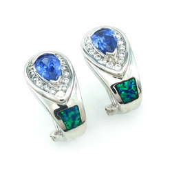 Australian Opal with Tanzanite Earrings