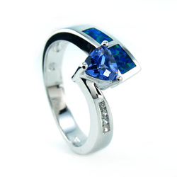 Elegant Australian Opal Ring with Tanzanite