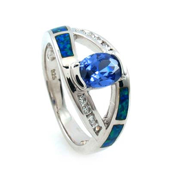 Double Band Australian Opal Ring with Tanzanite