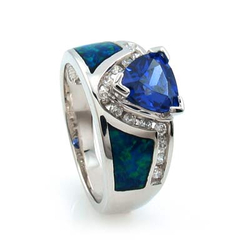 Australian Blue Opal Ring with Tanzanite