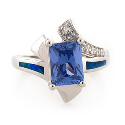 Australian Opal Elegant Ring with Big Tanzanite