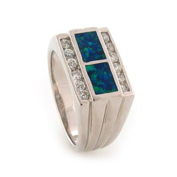 Australian Opal with CZ Unisex Ring