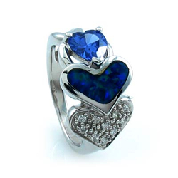 Australian Opal Heart Ring with Tanzanite