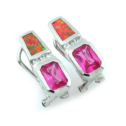 Pink Australian Opal with Pink Sapphire Earrings