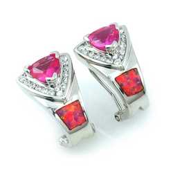 Pink Australian Opal with Pink Sapphire Earrings