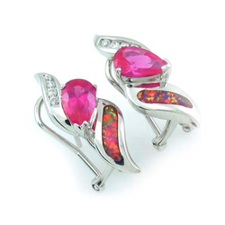 Pink Australian Opal with Pink Sapphire Earrings